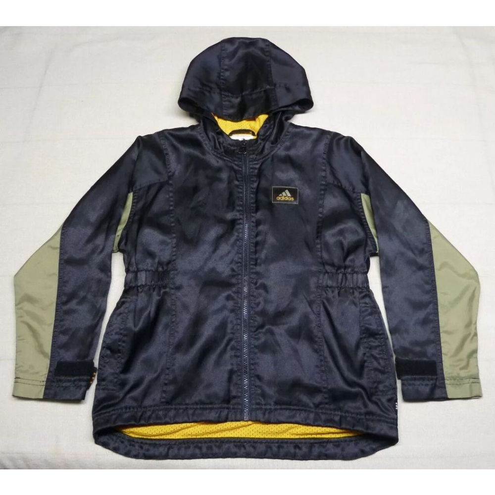 Kids' Adidas Black Yellow Olive Green Hooded Jacket Size M Unique Vintage